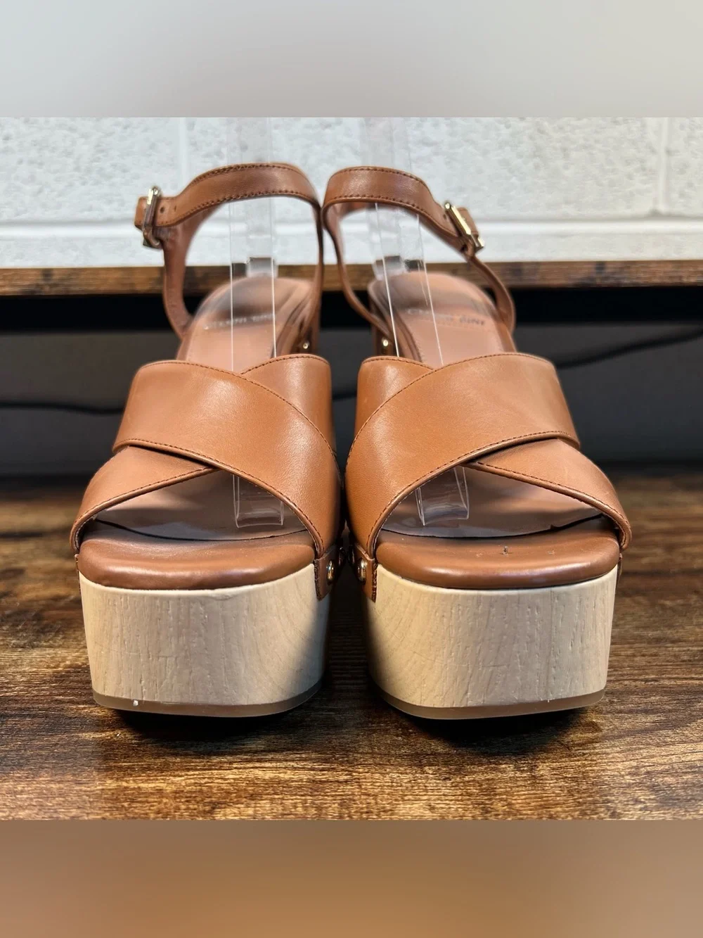 Gianni Bini Sandals High Wedge Platform Brown Leather Women's 8.5